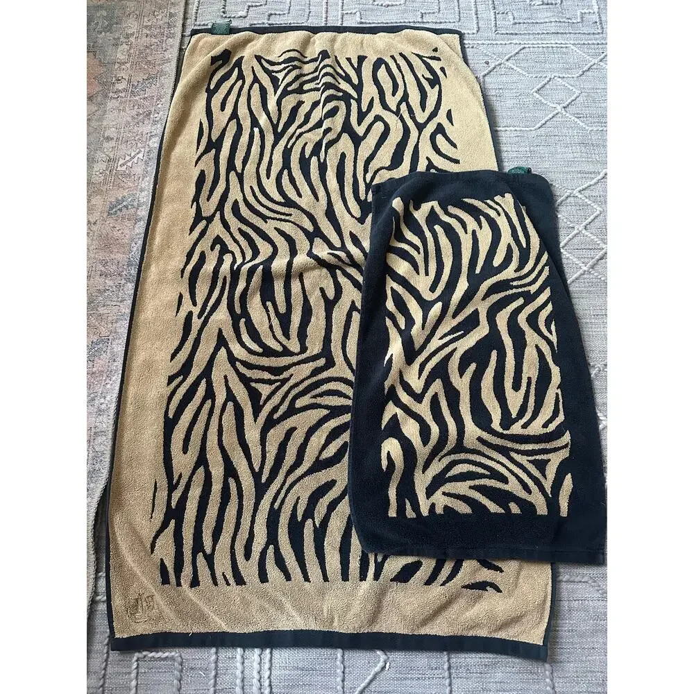 Vintage Lauren Ralph Lauren Zebra Towels bath and hand set 1990 black beige